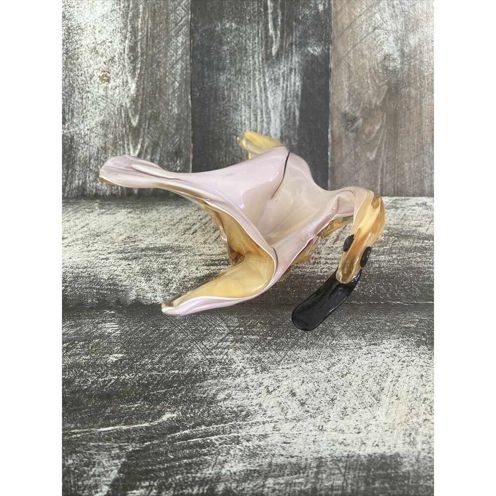 Glass Swan Hand Blown Art Glass Bowl Murano Style Retro Candy Dish Trinket Dish
